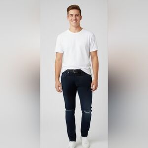 Men's Slim Fit Dark Blue Ripped Jeans